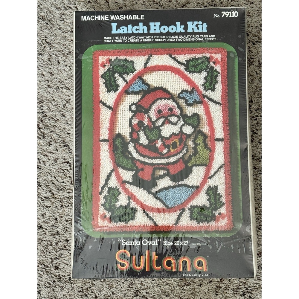 Vtg Sultan Latch Hook Kit #79110 Santa Oval Christmas Rug Wall‎ Hanging Sealed